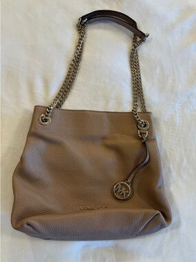 Michael Kors Taupe Pebbled Leather Chain-Handle Shoulder Bag